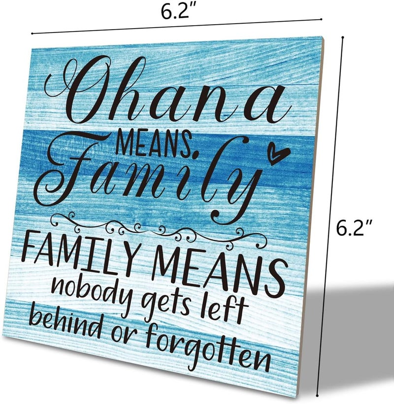 SUSZDOU Family Wooden Plaque, “Family Means Nobody Gets Left Behind or Forgotten”, 6.2x6.2 Inch Table Art Sign, Farmhouse Quote Decor for Living Room or Home Tabletop B - Image 2